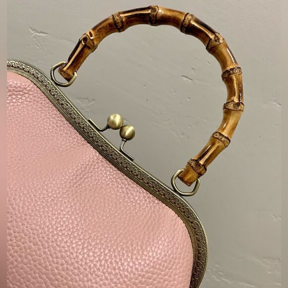 Handsewn Genuine Premium Pebble Leather Real Bamboo Handle Bag/Crossbody - Picture 10 of 14